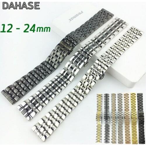 Solid Stainless Steel Watch Band 12 14 15 16 17 18 19 20 21 22 23 24mm Watch Strap Replacement Metal Watchbands Bracelet w Pins