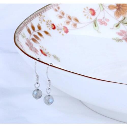 BOROSA Silver Color Natural Labradorite Earrings 6mm Round Ball Beads Earring for Women Simple Jewelry Gifts WX1706