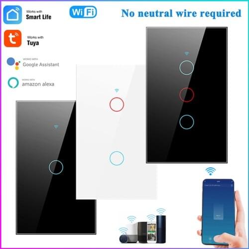 433RF Bluetooth Wifi Wall Touch Switch US No Neutral Wire Required Smart Light Switch 1 2 3 Gang Smartlife For Alexa Google Home