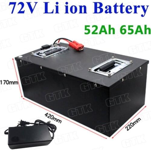 Steel case 72V 52Ah 65Ah lithium li ion battery pack with BMS for 4200W electric motorcycle e-scooter EV forklift +5A Charger