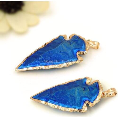 Titanium Blue Obsidian Arrow Pendants Of Gold Cladding Approx 50*30 mm