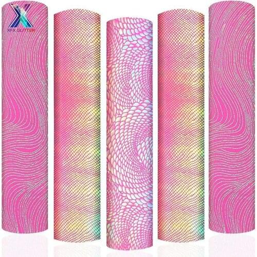 XINFANGXIU Holographic Laser Blue Heat Transfer Vinyl Cricut Sheets of 5 Pcs 12x10In Lizard Ripple Patterned Tshirt Iron-on HTV