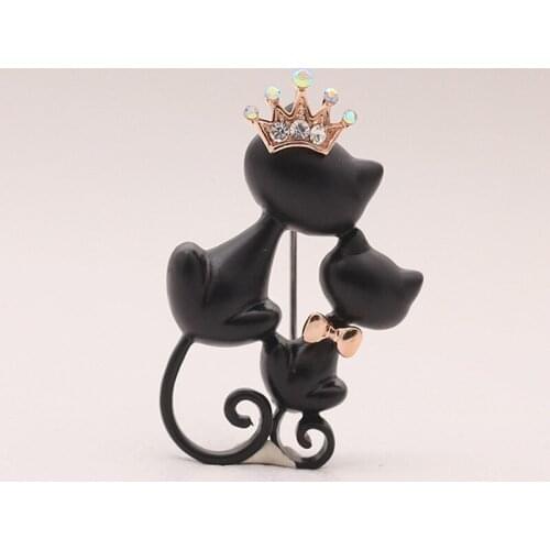 Women Hats Scarf Suit Brooch Clothes Buckles Smooth Black Mother Daughter Cats Brooches Crystal Crown Queen Corsages Hijab Pin