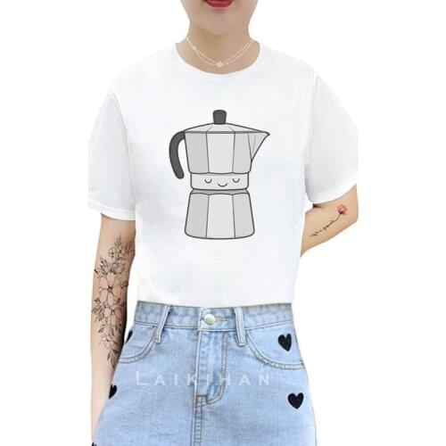 Coffee - Espresso Top T-Shirt Female Solid Cotton O-Neck Short Sleeve T-shirts for Women High loose Short Sport Femme T-Shirt