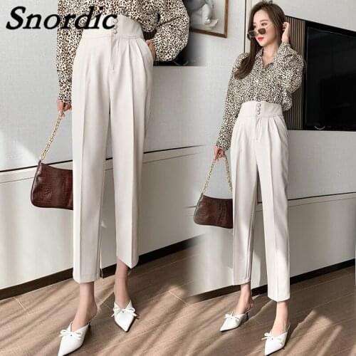 2021 Autumn Women Beige Casual Long Harem Pants Ankle Length High Waist Cigarette Tube Trousers Suits Pants