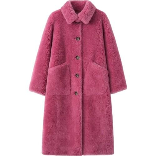 110cm Lamb fur coat women long style granule sheep shearing coat 2019 winter thickening fur free shipping good quality C930-9