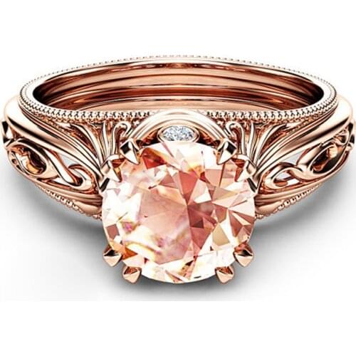 Huitan Rose Gold Women Ring With Solitaire Cubic Zircon Prong Setting Wedding Engagement Women Ring Surprise Gift For Femme