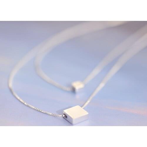 Square Box Double layer Korean 925 Sterling Silver Temperament Personality Fashion Female Jewelry Necklace SNE022