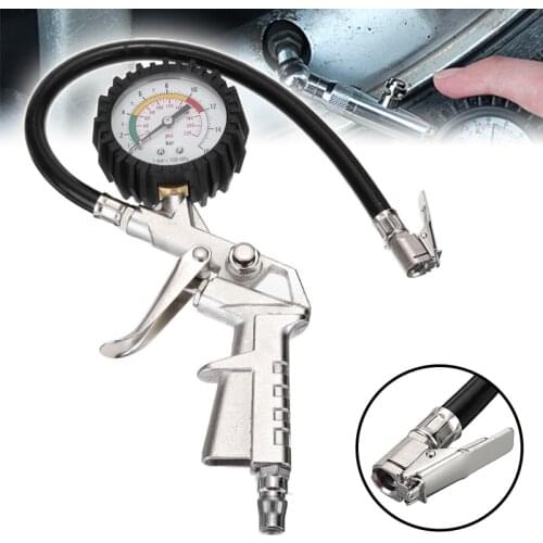1pc 220 PSI Tyre Air Inflator Dial Pressure Meter Gauge Air Line Tyre Pump Pressure Dual Air ChuckTester For Car Truck Motorcycl