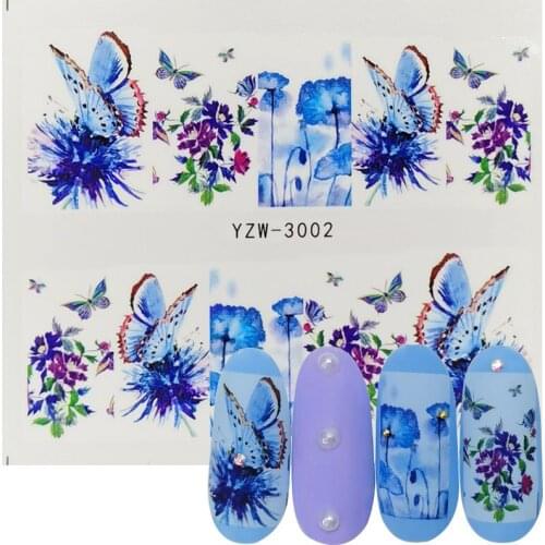1pcs Nail Art Water Decals Butterfly Flower Blue Designs for Women Full Cover Sticker Decor Watermark Slider Sticker Summer Tips