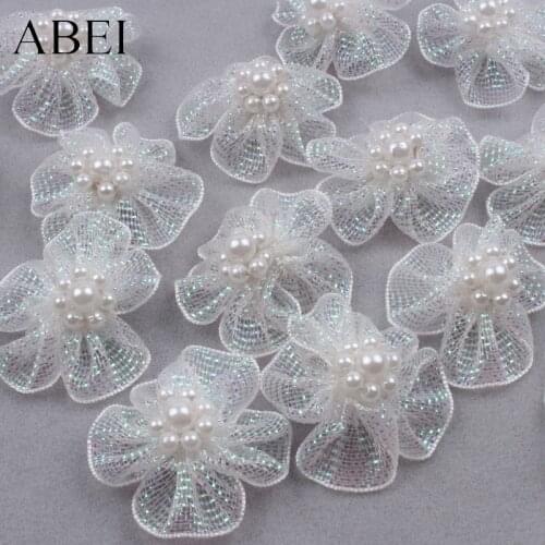 15pcs 3cm mini mesh flowers for Headwear Headbands Doll Clothing Kids Dress DIY Wedding Party Crafts