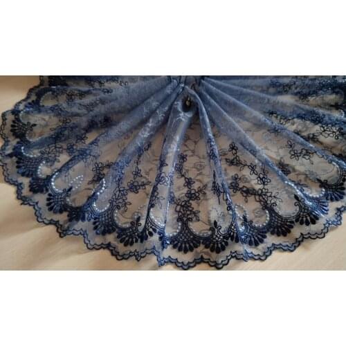 2 Yards Lace Trim Floral Embroidered Grey Blue Tulle Lace 9" Wide Doll Dress Underwear Costume DIY Craft Supplies