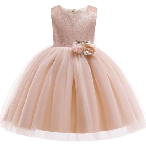 2021 Summer Champagne Flower Wedding Dress Girl Baby Tutu Dress Bll Gown Kids Dresses For Girls Clothing Party Princess Dress