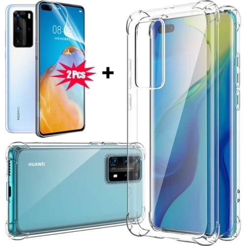 3-in-1, hydrogel film + bumper case for p 40 pro shockproof silicone cases p40 lite e cover huawei-p 40 lite case huawei p40 pro
