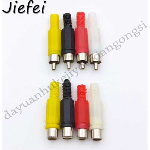 40Pcs 4 color Connector RCA Plug RCA Socket Audio Male Female Connector With Spring Cable Protector Plastic Handle