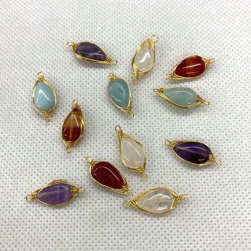 5pcs/pack of Natural Stone Amethyst White Crystal Agate Double Hole Pendant for IDY Jewelry Making Necklace Bracelet Size 8x21mm