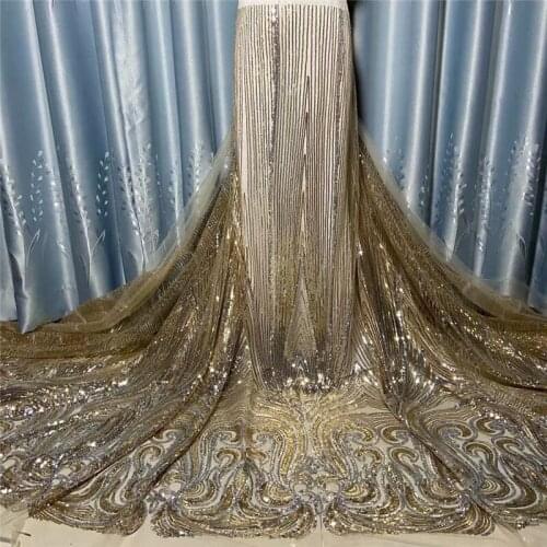 African Lace Fabric 2020 gold High Quality Nigerian French Lace Fabric With Sequins Sew Embroidered Applique For Party green