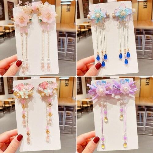 Ancient Costume Hair Accessories Antique Girl Side Clip Little Princess Hanfu with Headdress Step Shake Ribbons Tassel Female