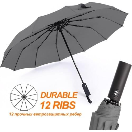 12Ribs Automatic Umbrella 3Folding Strong Wind Resistant Men Umbrella Women Rain Portable Long Handle Large Umbrellas Business