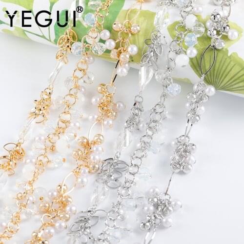 YEGUI C229,diy chain,18k gold plated,copper metal,rhodium plated,plastic pearl,jewelry making,diy bracelet necklace,50cm/lot