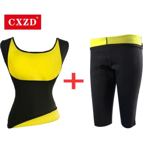 CXZD Women Waist Trainer Slimming Vest+Pant Neoprene Corset Sauna Body Shaper Pants Vest Stretch Super Lose Weight Control Pant