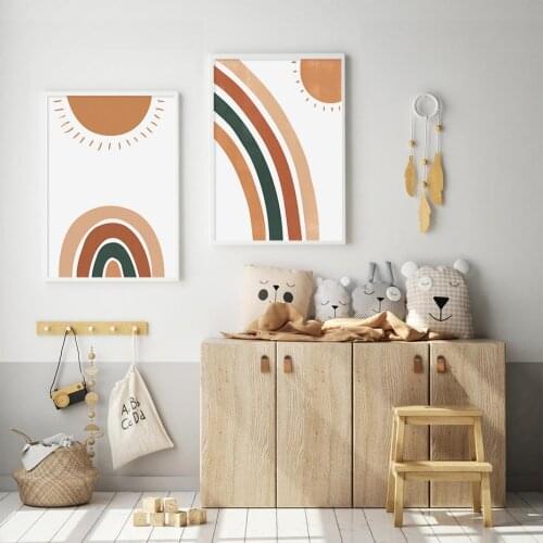 Trendy Boho Rainbow Sun Nursery Baby Decor Canvas Painting Pictures Home Decoration Wall Art Posters Prints for Kids Baby Room