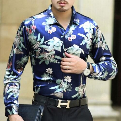 Long 2020 Spring Sleeve Floral Shirt Print Shirts Men Dress Velvet Shirt Club Party Chemise Homme Mannen Kleding Shirt Men
