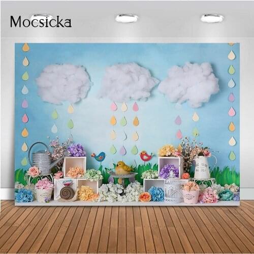 April Showers Bring May Flowers Cake Smash Birthday Portrait Photography Backdrop Newborn Kids Flowers Garden Background Props