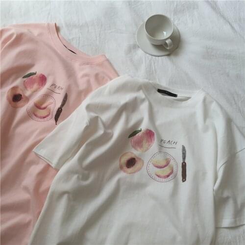 HELIAR White Tees Peach Printed Women Printed Women Over Size Half Sleeve T-Shirt Women O-Neck 2021 Summer Cotton Plus Size Tees