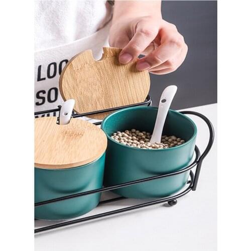 Ceramic Seasoning Pot Kitchen Seasoning Storage Box Salt Shaker Seasoning Box Combination MSG Salt Household Kitchen Tool
