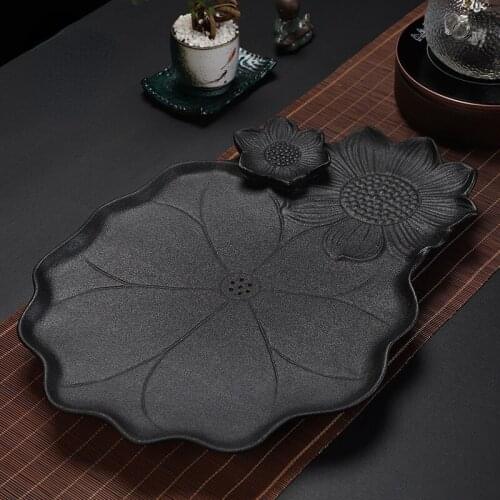 Ceramic Water Storage Tea Tray Drainage Handmade Black Dry Bubble Tea Tray Chinese Tea Set Plateau De Service Teaware 50