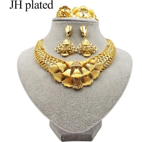 Dubai Fashion flowers gold color jewelry sets African wedding gifts party for women Necklace Bracelet earrings ring collares set