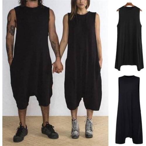 Men Women Rompers Stylish Hip Hop Overalls Solid Pants Punk Style Streetwear Loose Men Couple Jumpsuit Sleeveless Playsuit 2020