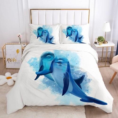 Bed linen set for home Bedding Set duvet cover 150*200 200*220 size 2 sp Bed sheet 6pcs sea animal Dolphin white cute drop ship