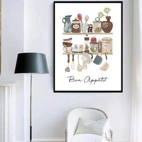 Tableware Kitchen Nordic Canvas Painting Poster and Print Modern Style Wall Pictures Quotes for Kitchen Home Decoration