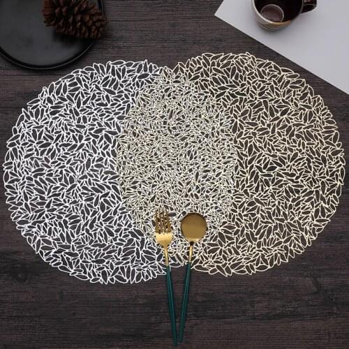 Leaf Graphics Hollow PVC Bronzing Placemat For Dinner Table Mat Coffee Tables Tableware Plates Decoration Kitchen Accessories