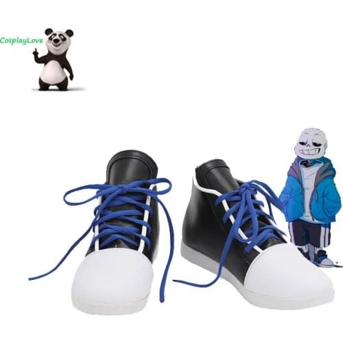 CosplayLove Game Undertale Sans Black White Cosplay Shoes Long Boots Leather Custom Made For Christmas Halloween Gift