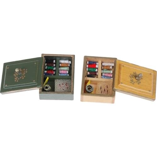 Newest 2019 Sale 1:12 Miniature Vintage Sewing Box with Lid Winered Dollhouse Decoration Accessories