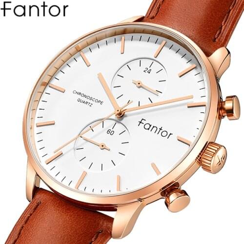 Fantor Brand Mens Luxury Chronograph Man Business Classic Leather Wrist Man Male Quartz Watch