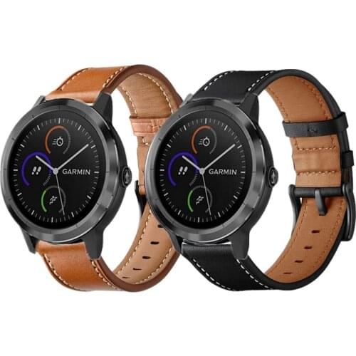 Genuine Leather Wrist Strap For Garmin Vivoactive 3 Music Vivomove HR Replacement Watch Band For Venu Sq Forerunner 245 645 New