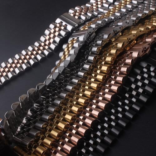 Watch strap 12mm 14mm 16mm 18mm 19mm 20mm 21mm 22mm Stainless steel metal watch strap Bracelet Watchband Silver black men ladys