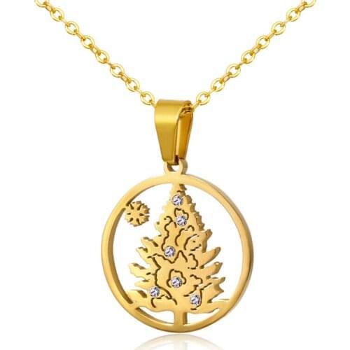 Chrismas Jewelry Snowflake Tree Pendant Chain Necklace For Women Collar Stainless Steel Choker Necklace Gold Chrismas Gift Bijou