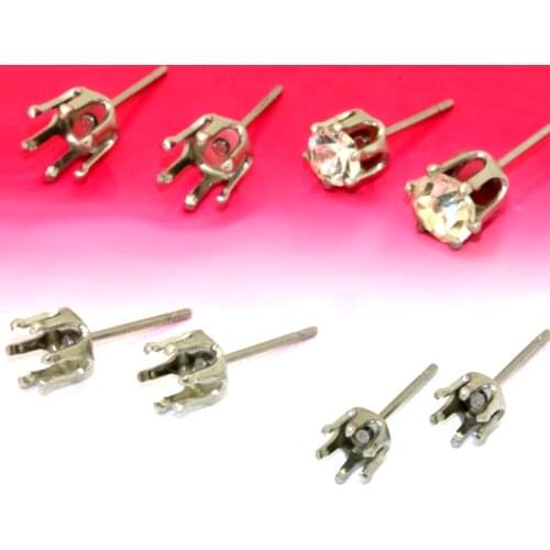 40pcs Stainless Steel Ear Stud 4mm-8mm Six Claw Earrings Setting Blank Base DIY Accessories Jewelry Findings No Fade