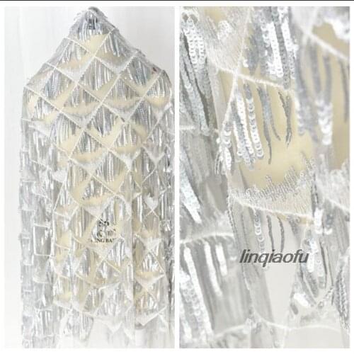 Sequined fringed fabric mesh embroidery wedding costume diy fabric