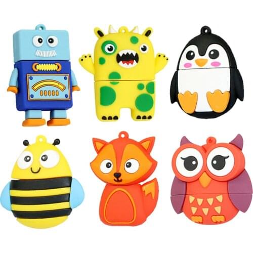 Pendrive Owl Bee Fox Penguim Robot Cartoon Animal Usb Flash Drive 4GB 8GB 16GB 128GB Pen Drive Flash Usb Stick Memoria Usb Flash
