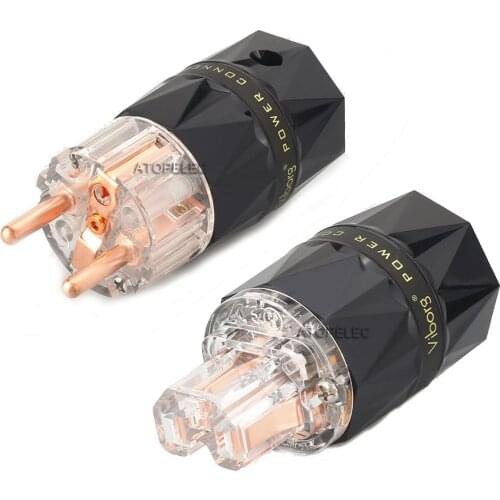 VIBORG 99.998% Clear Diamond Shell Pure Red Copper Schuko EU Male Plug / IEC Female Connector for HiFi Audio Power Cable DIY 503