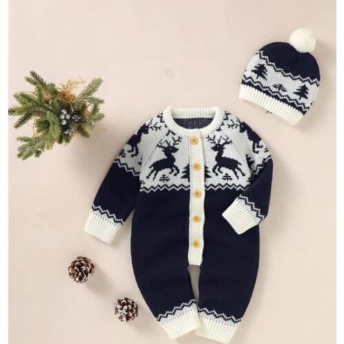 Knitted Baby Romper Christmas Baby Clothes Newborn Infant Girl Romper With Hat Baby Jumpsuit Playsuit Baby Outfits Boys Romper