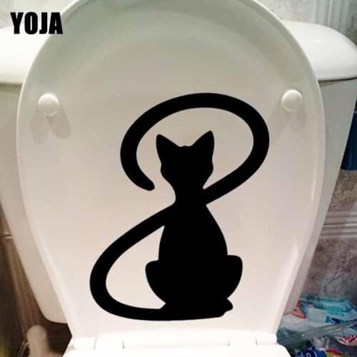 YOJA 20.1X23.8CM Toilet Seat Sticker Cartoon Cat Figure Bedroom Wall Decal Decoration T5-0037