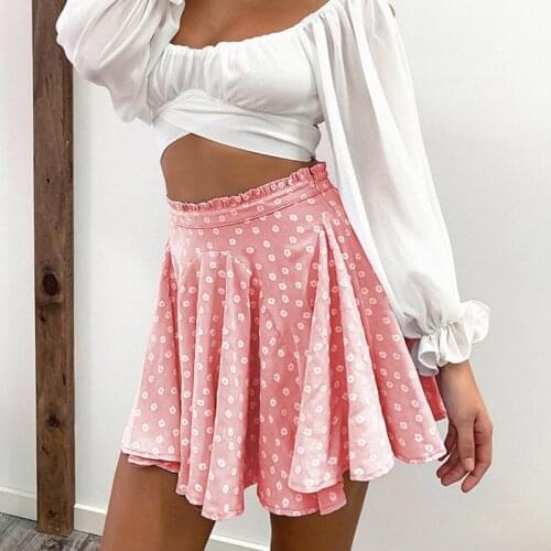 2021 New Summer High Waist A Line Floral Print Skirt Women Casual Beach Holiday Mini Skirt Female Bohemian Short Purple Skirt