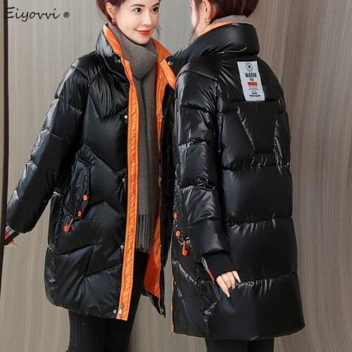 Womens 2021 Winter Cotton Padded Jacket Print Long Sleeve Casual Loose Thickened Warm Coat Female Parkas Jackets Outerwear